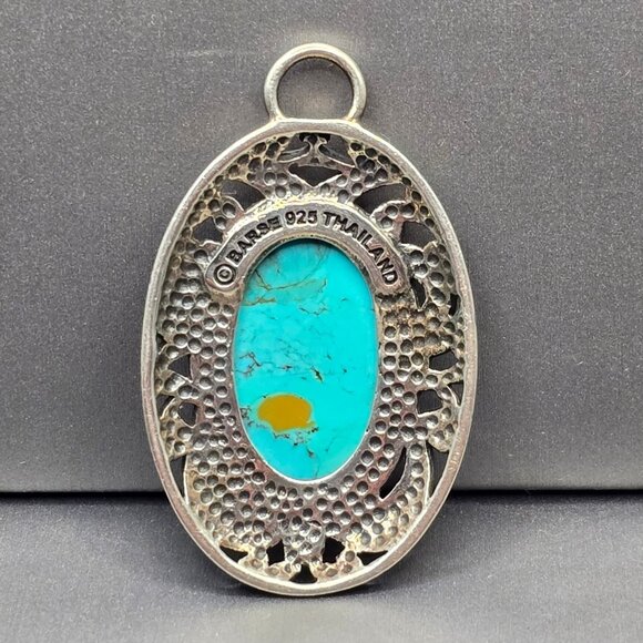 VTG Barse 925 Sterling Silver Turquoise Pendant 2" Floral Scrolled Cutout 15.45g - Picture 2 of 5